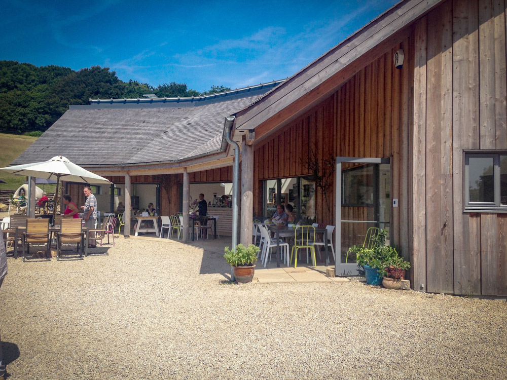 Commercial architect designed building in Cornwall outside seating